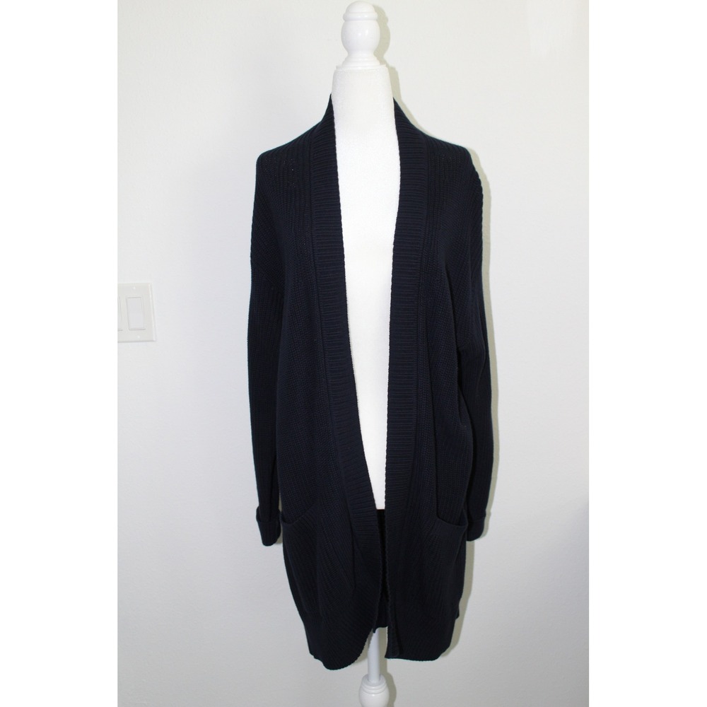 Max & Mia Navy Blue Cotton Shaker Stitch Open‎ Front Cardigan Sweater Size XL